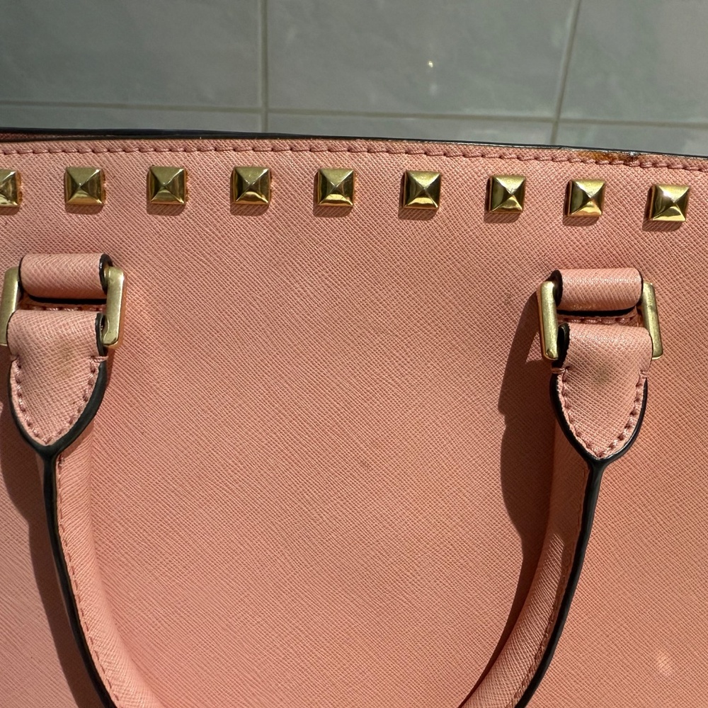 Authentic Michael Kors Studded Leather Satchel (P… - image 3